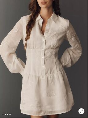 Flat white waisted mini shirt dress
